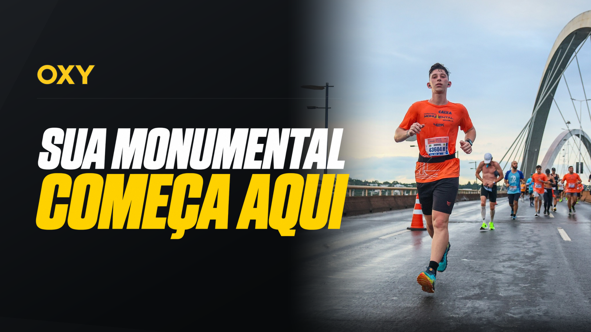Gabriel Fenato em prova de corrida, em imagem de abertura do guia da Monumental.