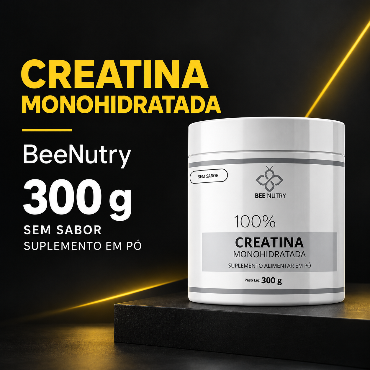 creatina monohidratada BeeNutry — 300 g — sem sabor